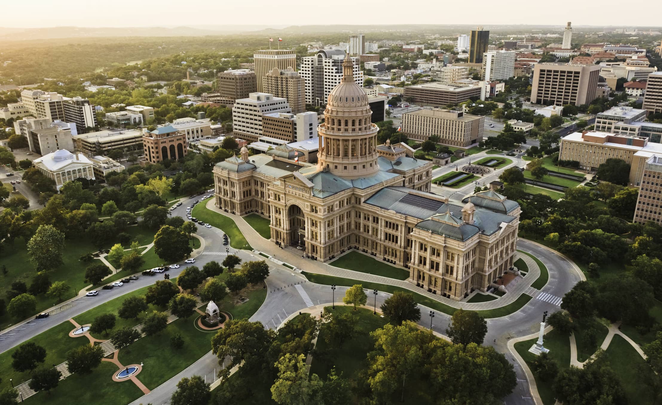 Aerial view of Capitol building in Austin the Capital of Texas